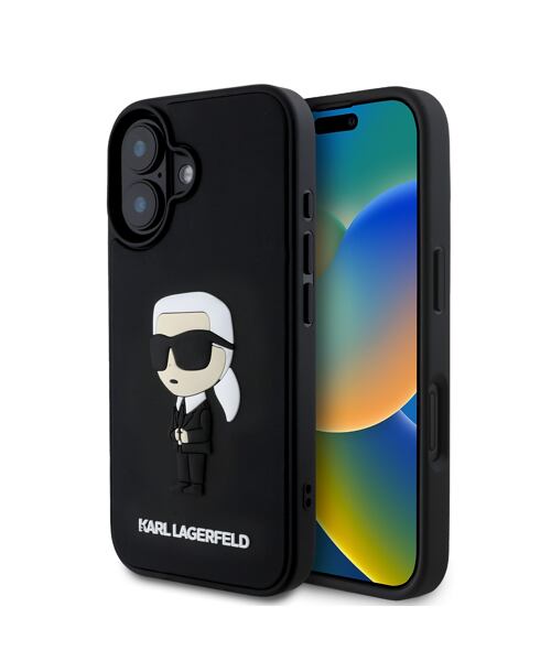 Karl Lagerfeld 3D Rubber Ikonik Zadní Kryt pro iPhone 16 Black