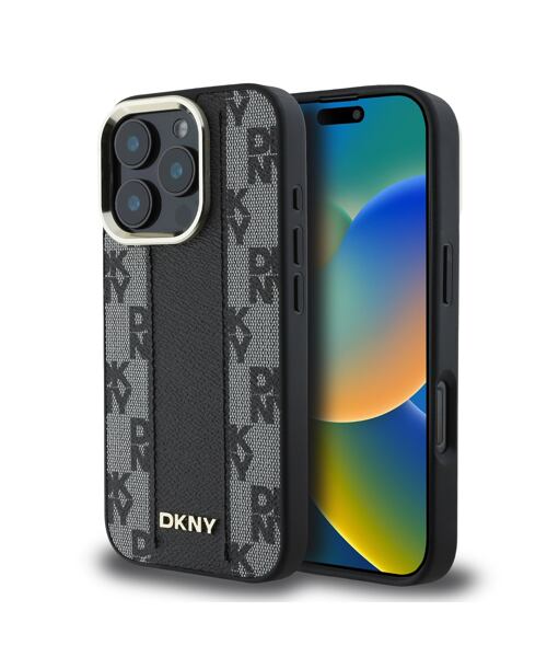 DKNY PU Leather Checkered Pattern Magsafe Zadní Kryt pro iPhone 16 Pro Black
