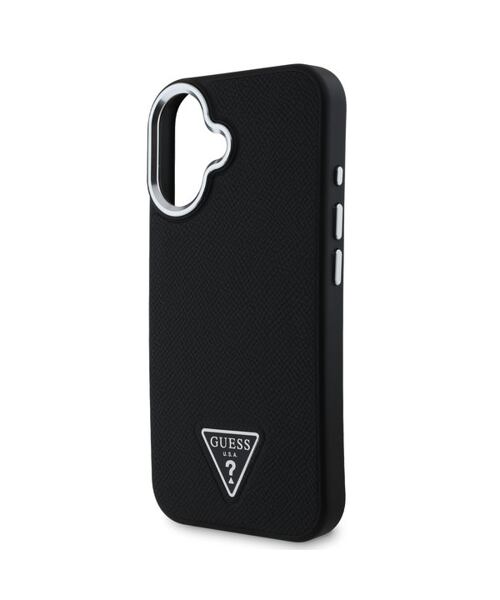 Guess PU Grained Triangle Logo MagSafe Zadní Kryt pro iPhone 16 Black