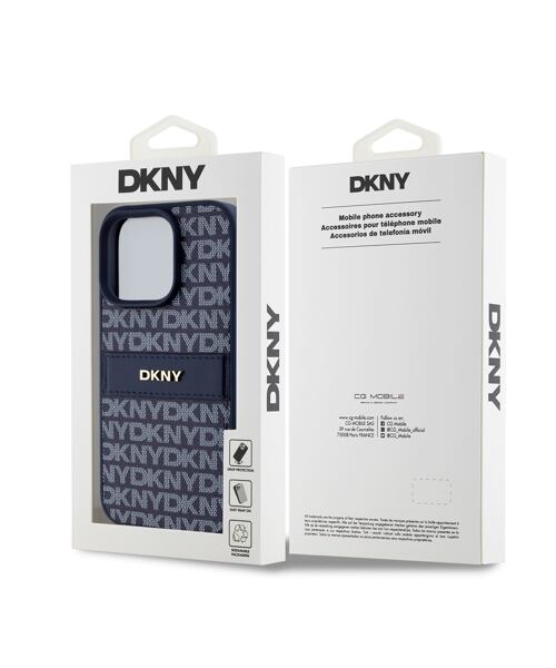 DKNY PU Leather Repeat Pattern Tonal Stripe Zadní Kryt pro iPhone 16 Pro Max Blue