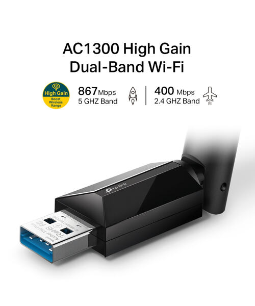 TP-Link Archer T3U Plus AC1300 USB 3.0 Wifi Adapter, high gain antenna