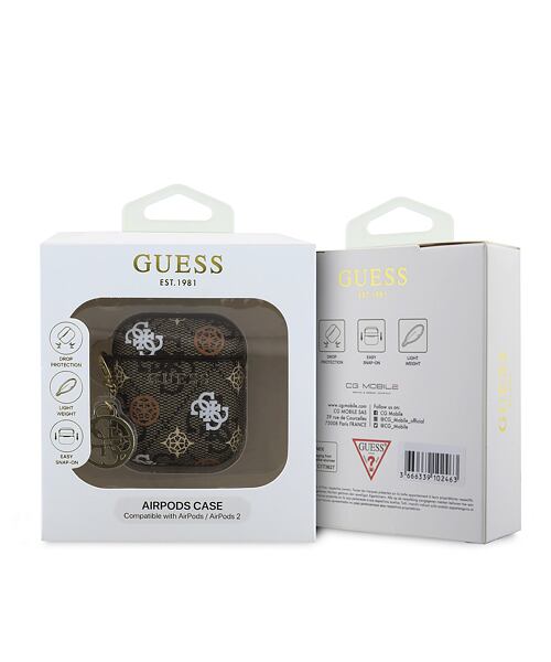 Guess PU 4G Peony Charm Pouzdro pro AirPods 1/2 Brown