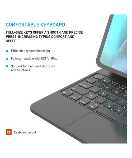 Pouzdro s bezdrátovou klávesnicí FIXED Typee pro Apple iPad 10,9" (2022)/iPad 11" (2025), CZ, černé