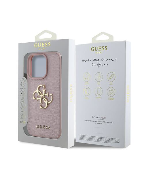 Guess PU Grained 4G Metal Logo Zadní Kryt pro iPhone 15 Pro Max Pink