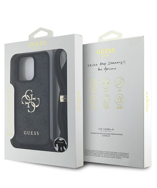 Guess PU 4G Metal Logo Crossbody Popruh Zadní Kryt pro iPhone 16 Pro Max Black