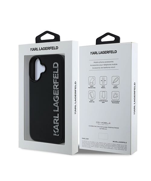 Karl Lagerfeld 3D Rubber Glitter Logo Zadní Kryt pro iPhone 16 Black