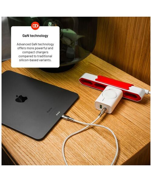 Síťová nabíječka FIXED Power Socket s USB-A a USB-C výstupem a vyklápěcí nabíječkou pro Apple Watch,