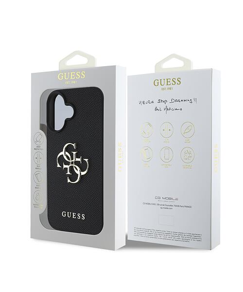 Guess PU Grained 4G Metal Logo Zadní Kryt pro iPhone 16 Black