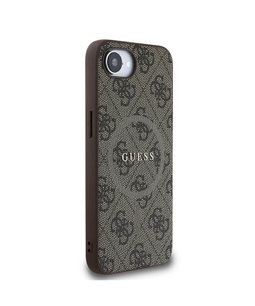 Guess PU Leather 4G Colored Ring MagSafe Zadní Kryt pro iPhone 16e Brown