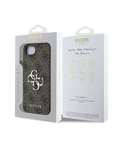 Guess PU 4G Metal Logo Zadní Kryt pro iPhone 16e Brown