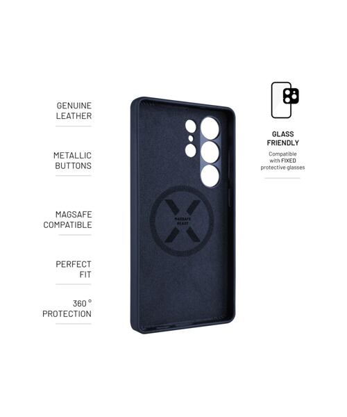 Kožený zadní kryt FIXED MagLeather s podporou MagSafe pro Samsung Galaxy S25 Ultra, modrý