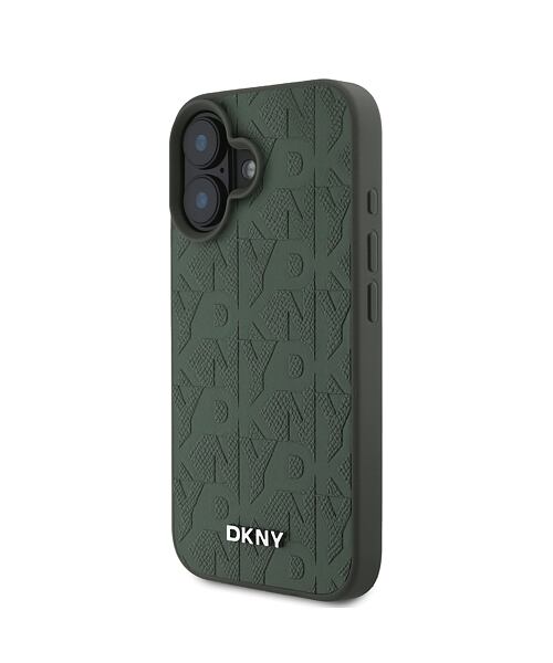 DKNY PU Leather Grid Pattern Magsafe Zadní Kryt pro iPhone 16 Green