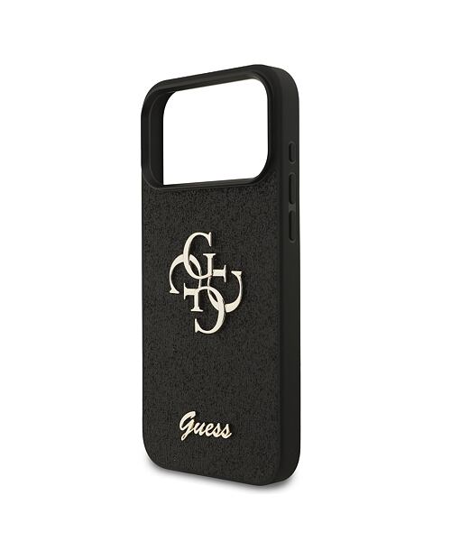 Guess PU Fixed Glitter 4G Metal Logo Zadní Kryt pro iPhone 17 Pro Max Black