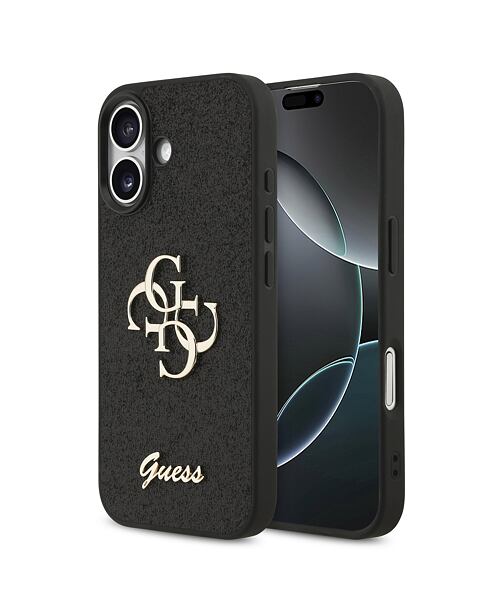Guess PU Fixed Glitter 4G Metal Logo Zadní Kryt pro iPhone 17 Black