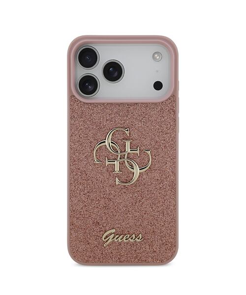 Guess PU Fixed Glitter 4G Metal Logo Zadní Kryt pro iPhone 17 Pro Max Pink