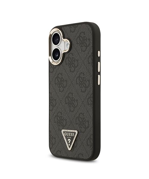 Guess PU Leather 4G Strass Triangle Logo Gold Frame MagSafe Zadní Kryt pro iPhone 17 Black