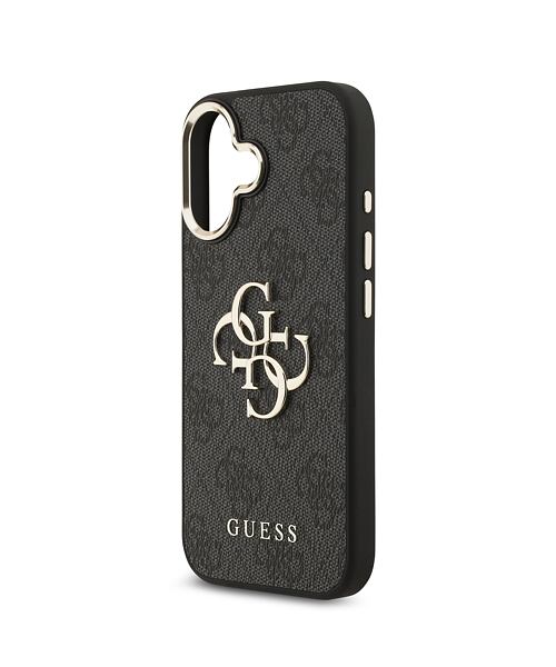 Guess PU Leather 4G Metal Logo Gold Frame Zadní Kryt pro iPhone 17 Black