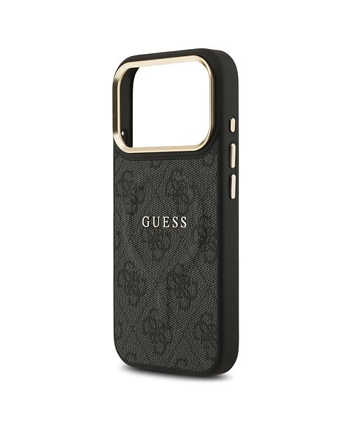 Guess PU Leather 4G Gold Frame MagSafe Zadní Kryt pro iPhone 17 Pro Black