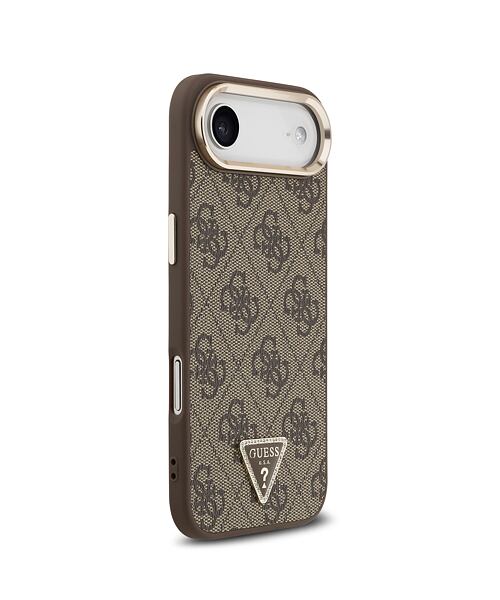 Guess PU Leather 4G Strass Triangle Logo Gold Frame MagSafe Zadní Kryt pro iPhone Air Brown