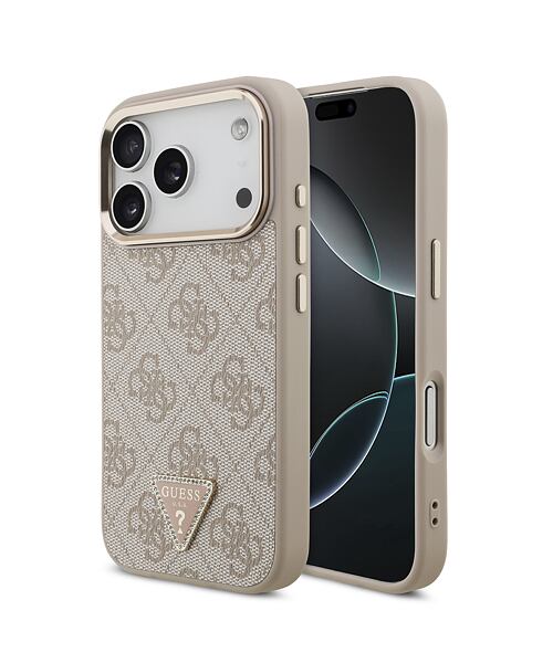 Guess PU Leather 4G Strass Triangle Logo Gold Frame MagSafe Zadní Kryt pro iPhone 17 Pro Pink