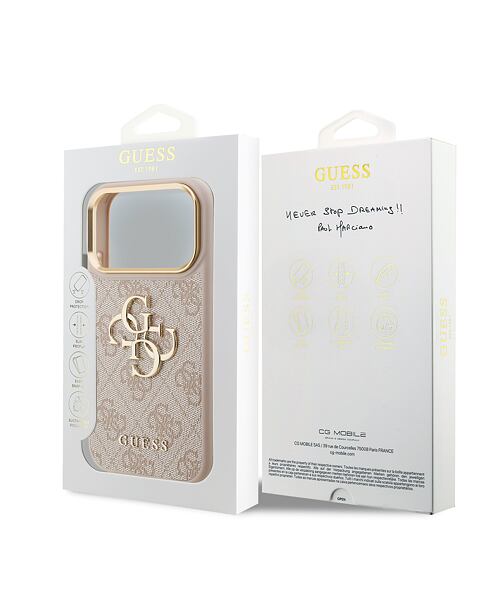 Guess PU Leather 4G Metal Logo Gold Frame Zadní Kryt pro iPhone 17 Pro Pink
