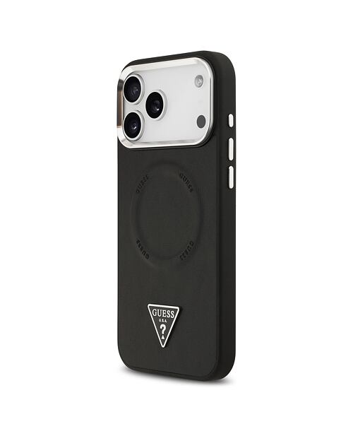 Guess PU Leather Triangle Logo MagSafe Zadní Kryt pro iPhone 17 Pro Black