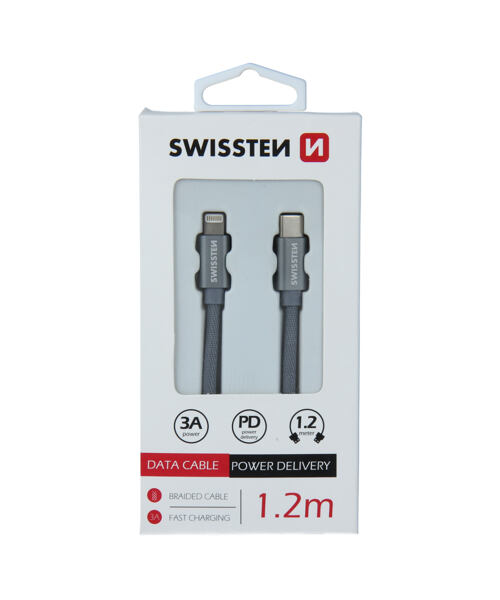 DATOVÝ KABEL SWISSTEN TEXTILE USB-C / LIGHTNING 1,2 M ŠEDÝ