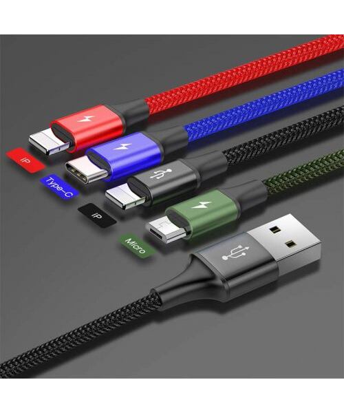 Baseus CA1T4-A01 Fast 4in1 Kabel 2x Lightning, USB-C, MicroUSB 3.5A 1.2m Black