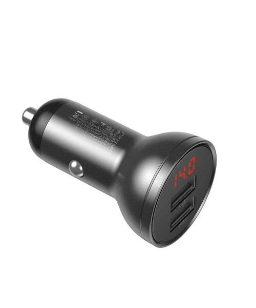 Baseus rychlonabíječka do auta 2xUSB 4,8A 24W s displejem + 3v1 kabel černá