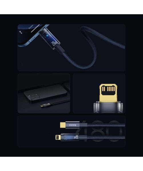 Baseus Type-C to Lightning Explorer Series Auto Power-Off Fast Charging Data Cable, 20W, 1m Black (C