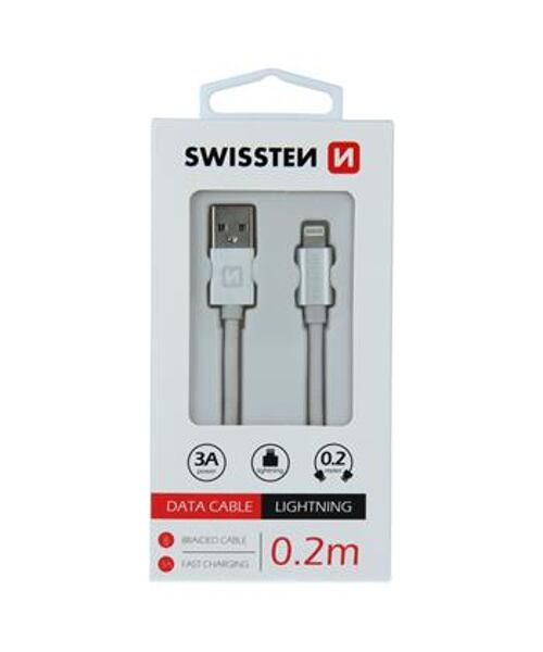 DATOVÝ KABEL SWISSTEN TEXTILE USB / LIGHTNING 0,2 M STŘÍBRNÝ
