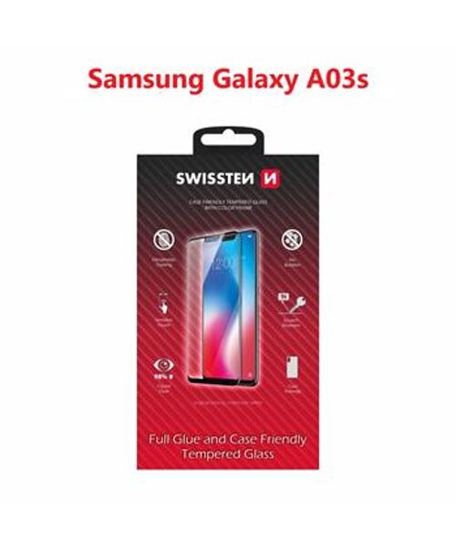 SKLO SWISSTEN FULL GLUE, COLOR FRAME, CASE FRIENDLY PRO SAMSUNG A037 GALAXY A03s ČERNÉ