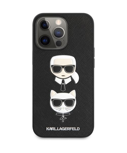 Karl Lagerfeld KLHCP13LSAKICKCBK PU Saffiano Karl and Choupette Heads Kryt pro iPhone 13 Pro Black