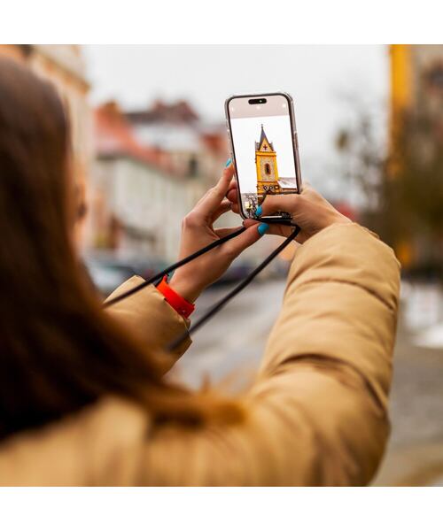 Pouzdro FIXED Pure Neck s černou šňůrkou na krk pro Apple iPhone 13