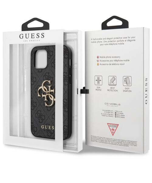 Guess PU 4G Metal Logo Zadní Kryt pro iPhone 12 Pro Max Grey