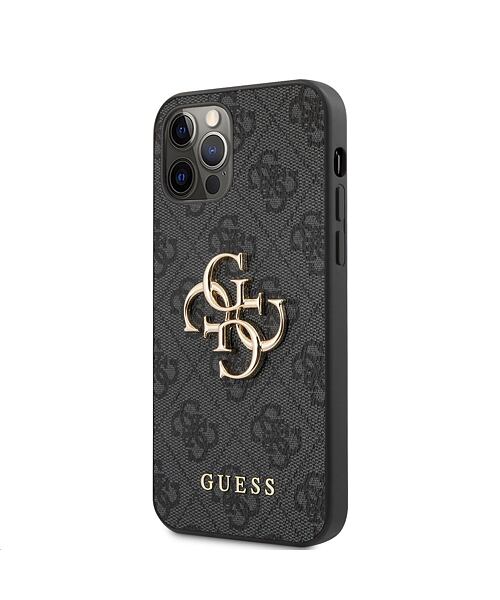 Guess PU 4G Metal Logo Zadní Kryt pro iPhone 12 Pro Max Grey