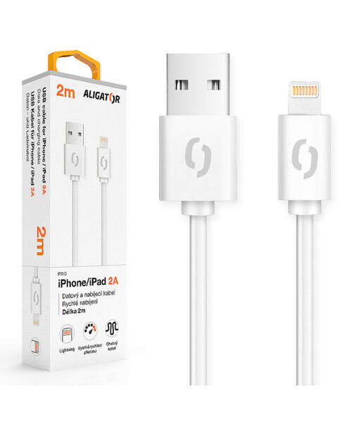 Datový kabel ALIGATOR 2A iPhone lightning 2m, bílý