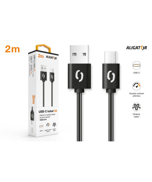 Datový kabel ALIGATOR 2A USB-C 2m, černý