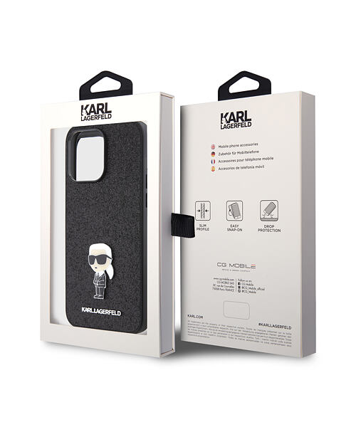Karl Lagerfeld Fixed Glitter Metal Ikonik Zadní Kryt pro iPhone 15 Pro Max Black