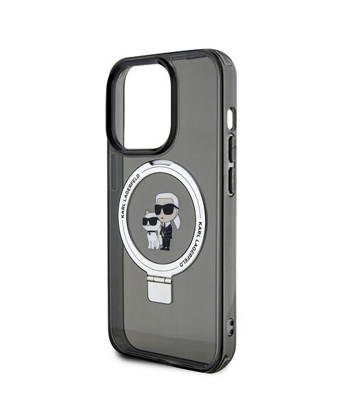 Karl Lagerfeld Ringstand Karl and Choupette MagSafe Zadní Kryt pro iPhone 15 Pro Max Black