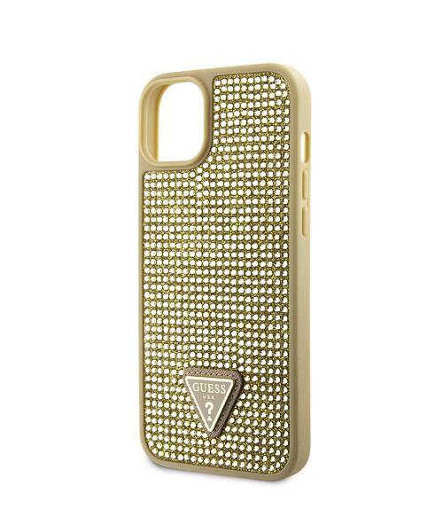 Guess Rhinestones Triangle Metal Logo Kryt pro iPhone 15 Gold