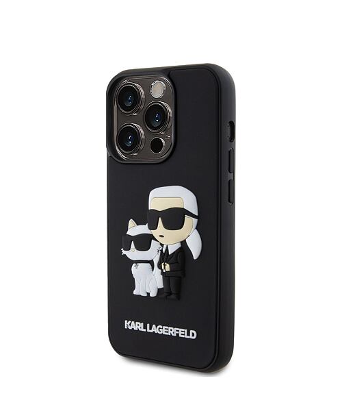 Karl Lagerfeld 3D Rubber Karl and Choupette Zadní Kryt pro iPhone 15 Pro Black
