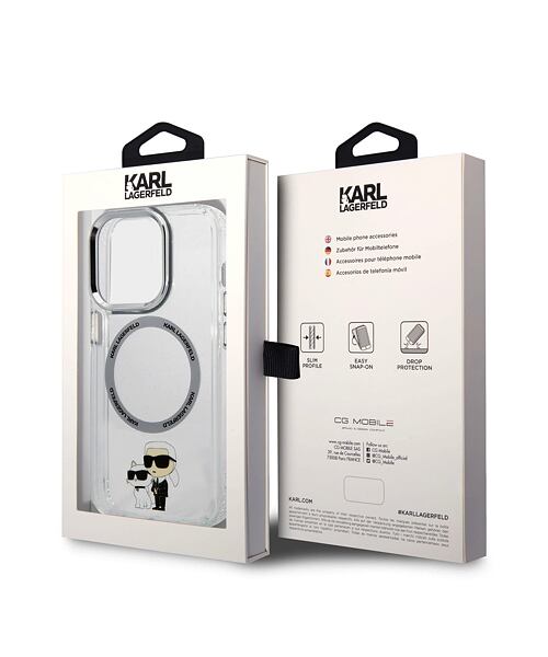 Karl Lagerfeld IML Karl and Choupette MagSafe Zadní Kryt pro iPhone 15 Pro Transparent