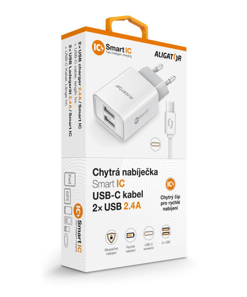 CD ALI USB-C 2xUSB výstup, 2,4A, smart IC, bílá