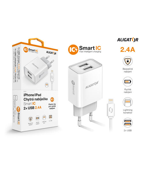 CD ALI iPhone/iPad 2xUSB výst.2,4A, smart IC, bílá