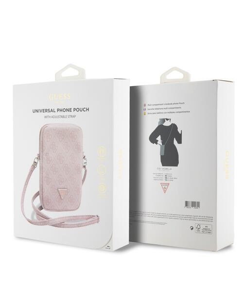 Guess PU 4G Triangle Logo Taška na Telefon se Zipem Pink