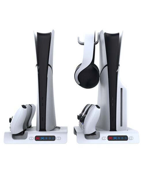 iPega P5S006 Multifunkční Nabíjecí RGB Stojan s Chlazením pro PS5 Slim White