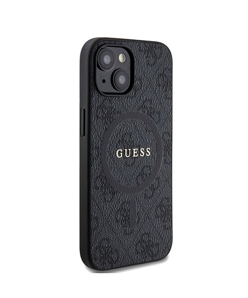 Guess PU Leather 4G Colored Ring MagSafe Zadní Kryt pro iPhone 15 Black