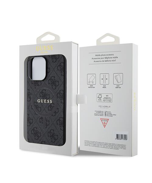 Guess PU Leather 4G Colored Ring MagSafe Zadní Kryt pro iPhone 15 Pro Max Black