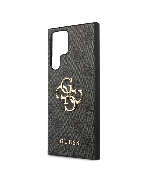 Guess PU 4G Metal Logo Zadní Kryt pro Samsung Galaxy S24 Ultra Grey